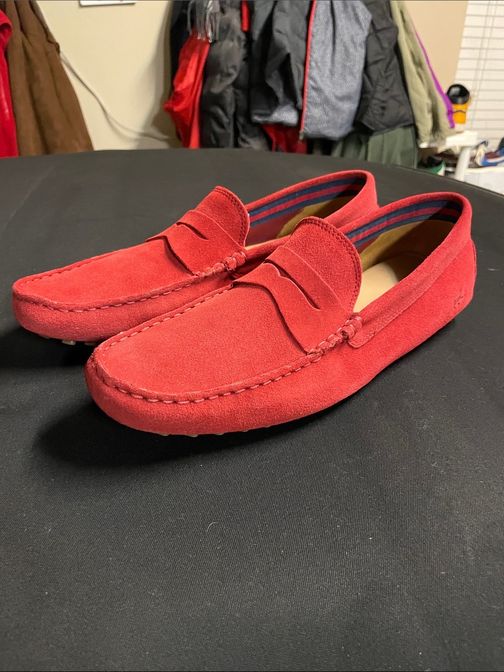 Lacoste Men's Red Suede Penny Driving Loafers
